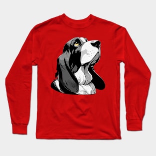 Stunning and Cool Basset Hound Monochrome and Gold Portrait for Father's Day Long Sleeve T-Shirt